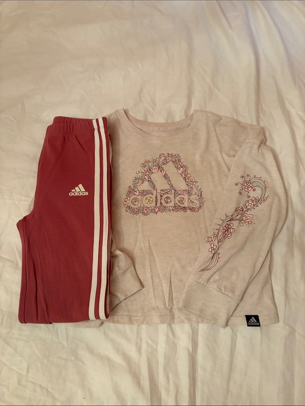 adidas Pink Joggers with Light Pink Floral Logo Top